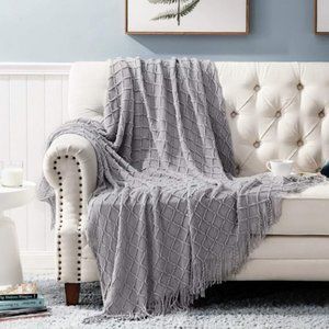 Woven Knit Cozy Blanket Gray